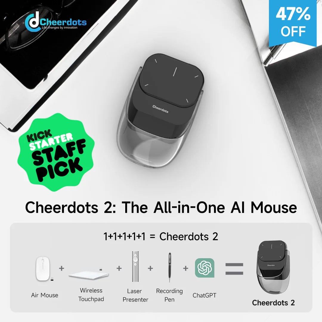 Cheerdots 2 Wireless Controll ChatGpt Detachable Air Mouse Wireless Touchpad All-in-one Pocket AI Recording Enabled Mouse Office