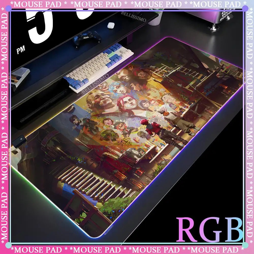 RGB League of Legends MousePad Gamer Jinx Anime Girl LED Game Accessories Keyboard Pad Large Desk mats Rubber Luminous Mouse Pad