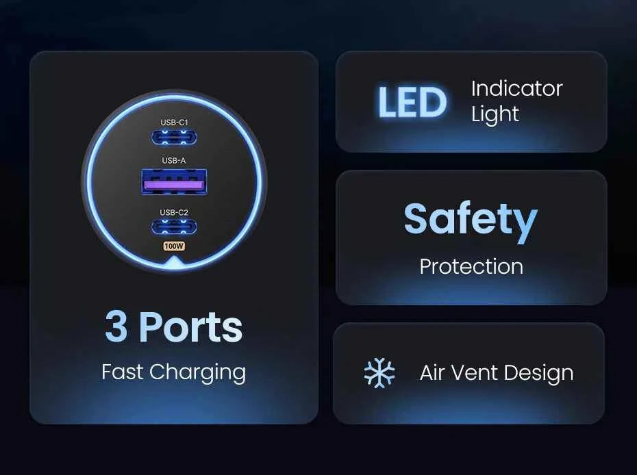 UGREEN 130W USB C Fast Car Charger For Xiaomi iPhone 17 Samsung Galaxy S25 Laptops PD3.0 Fast Charging USB Type C Car Charger
