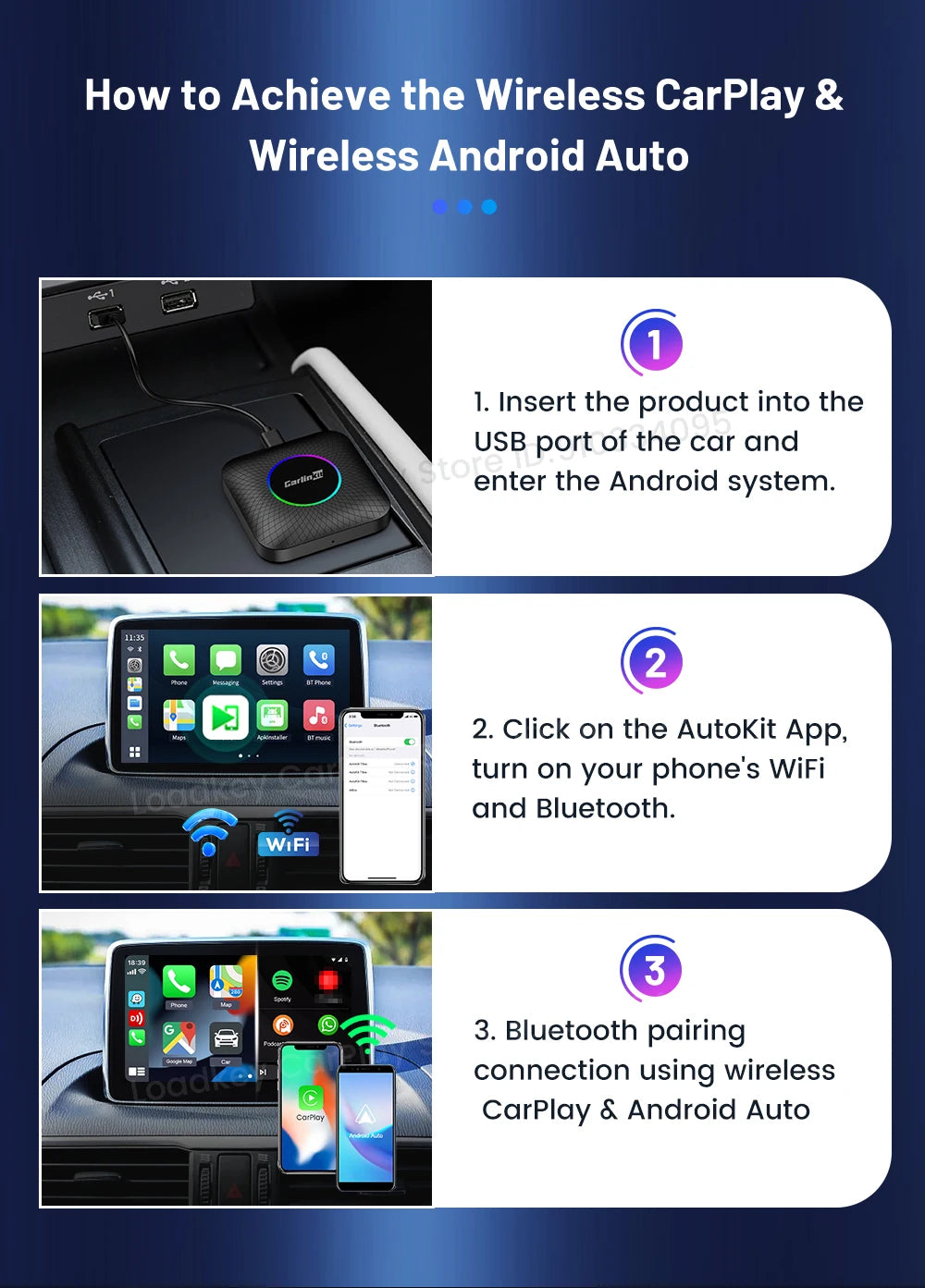 Carlinkit Ai Box Android 13 Led Wireless Android Auto & CarPlay Smart Tv Box QCM6225 Support Youtube Netflix Car Accessories