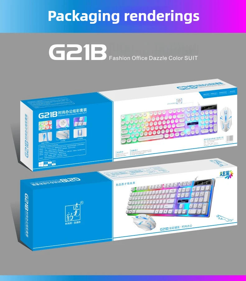 Gamer Keyboard And Mouse Combo Set RGB LED 104-Key Wired Gaming Keyboard Mouse Set for Notebook Laptop Desktop PC Tablet