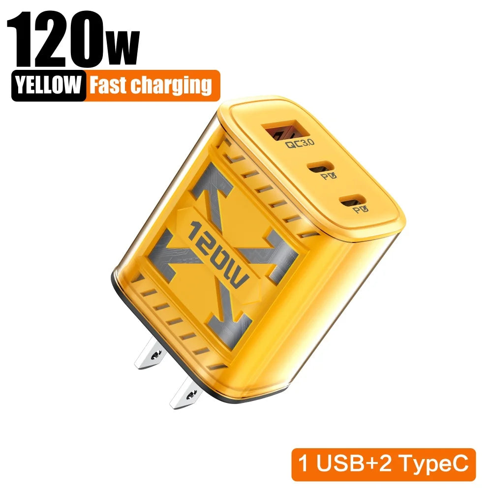 Multi Ports 120W Type C USB Fast Charging Charger Mobile Phone Adapter For iPhone Samsung Huawei Xiaomi PD Quick Charge Charger