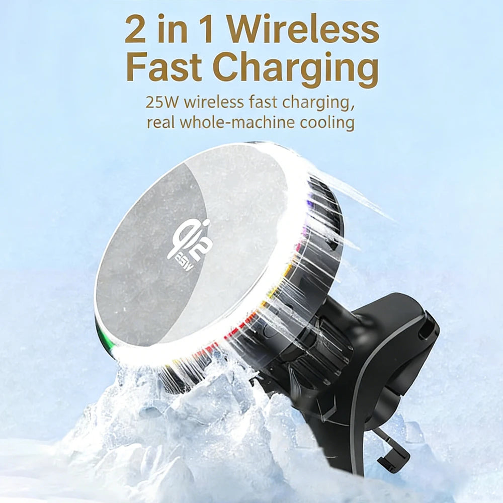 ACEFAST Qi2 25W Magnetic Wireless Car Charger Air Cooling Magnetic RGB Light Phone Holder with Car Lighter Charger For iPhone 17