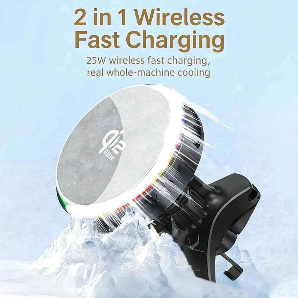 ACEFAST Qi2 25W Magnetic Wireless Car Charger Air Cooling Magnetic RGB Light Phone Holder with Car Lighter Charger For iPhone 17