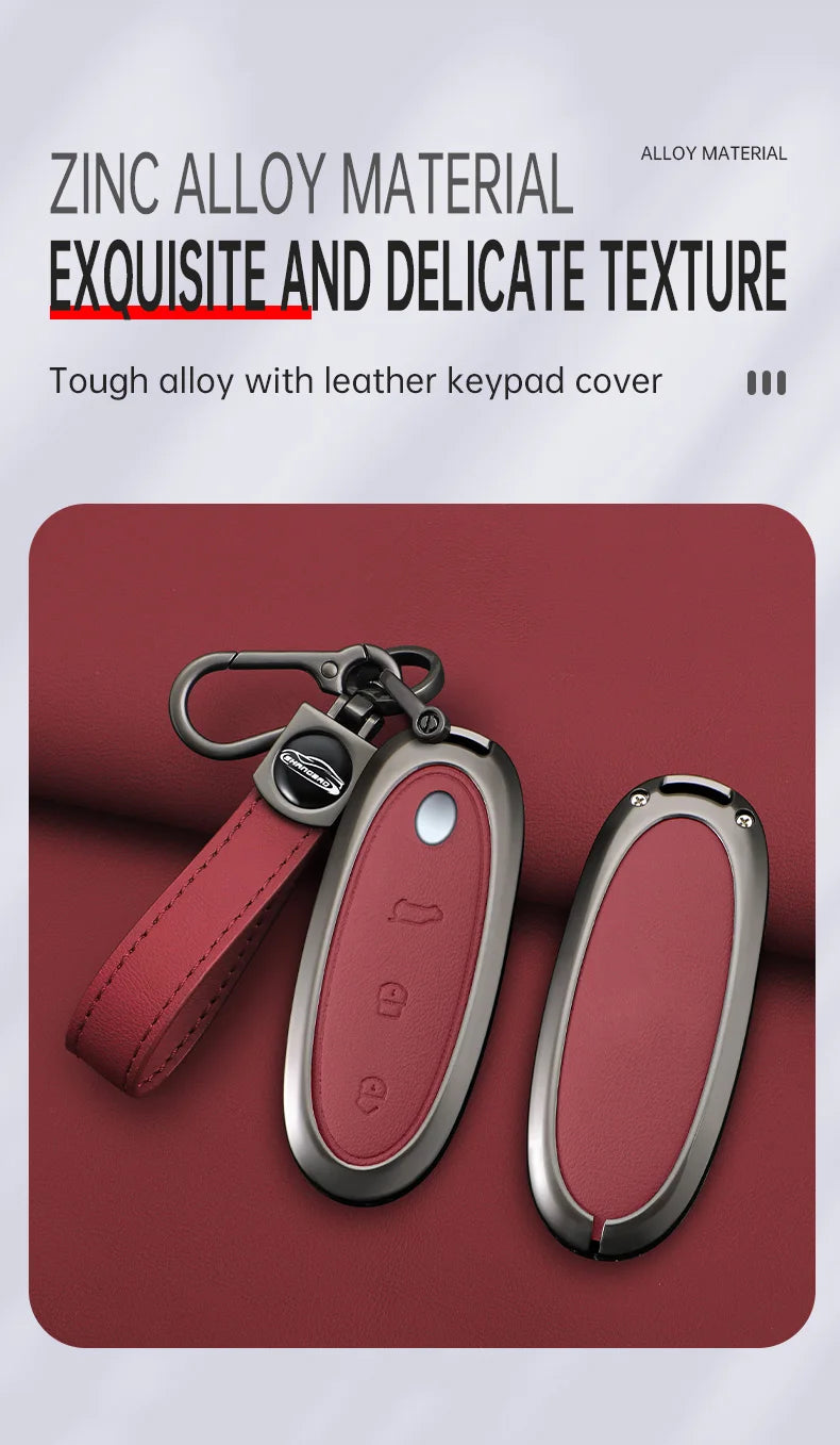 3 Buttons Zinc Alloy + Leather Car Key Case Cover Shell Skin Holder For 2024 Dongfeng NAMMI 01 new Energy Remote Key Protection