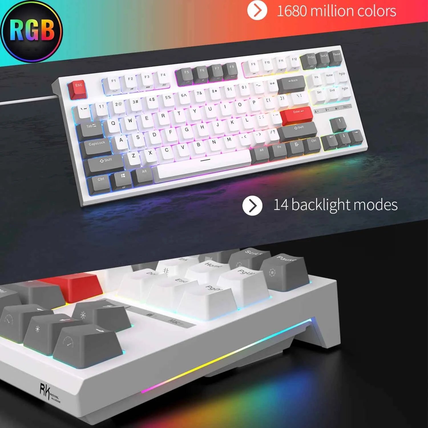 RK ROYAL KLUDGE R87 Russian Mechanical Keyboard 87 Keys RGB Backlit Hot-swappable Wired Gaming Keyboard Customised Keycaps
