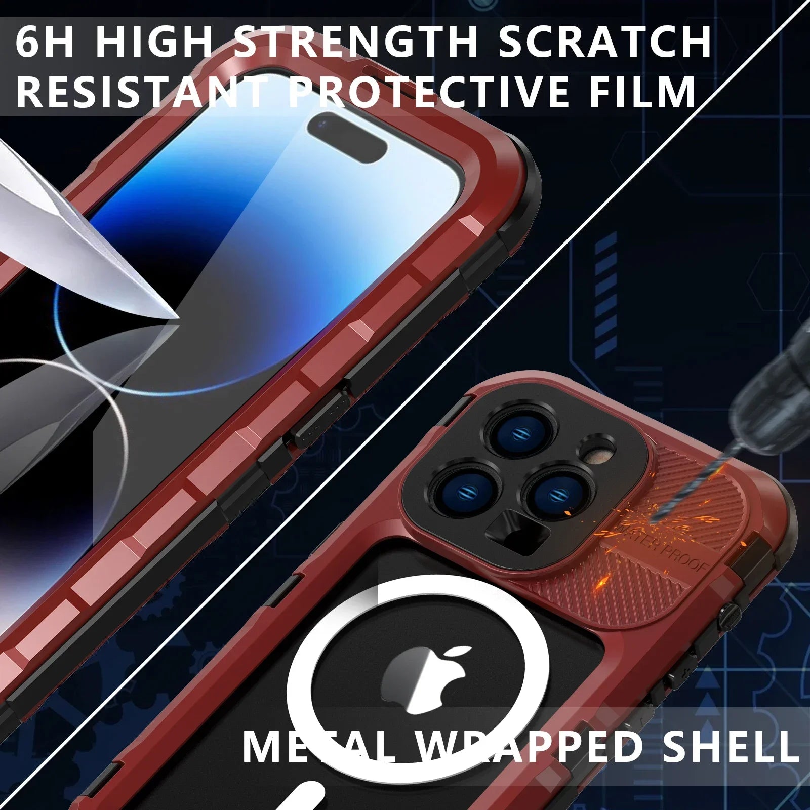 Heavy Duty Aluminum Metal IP68 Waterproof Case For iPhone 14 Plus 15 Pro Max Diving Swim Military Shockproof Magnetic Cover