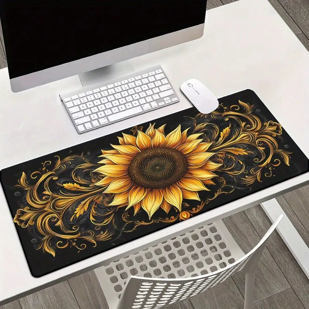 1pc Golden Sunflower HD Printed Desk Mat, Multi Functional XXL Mousepad, Keyboard Gaming Mouse Mats, Office Computer PC Gamer Desk Mat, Washable, Non Slip