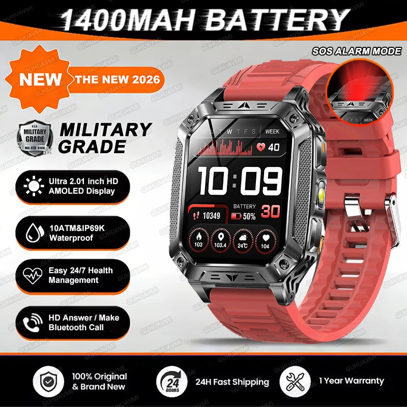 TANK Ultra 2026 1400mAh Military GPS Smart Watch Men 200Day Standby Rugged Tactical Watch 10ATM Diving SOS Satellite Alert Clock