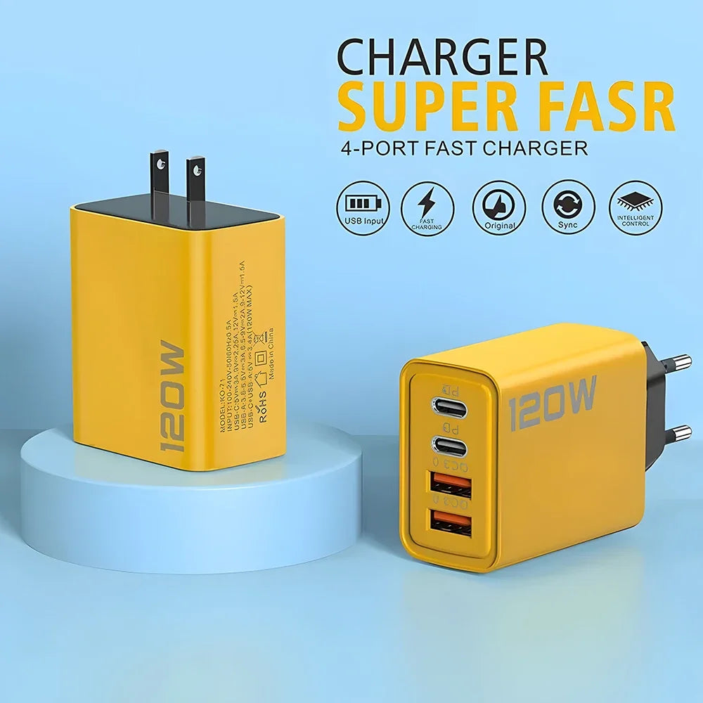 4 Ports USB C PD Charger Quick Charge 3.0 Type C USB Phone Chargers Fast Charging Adapter