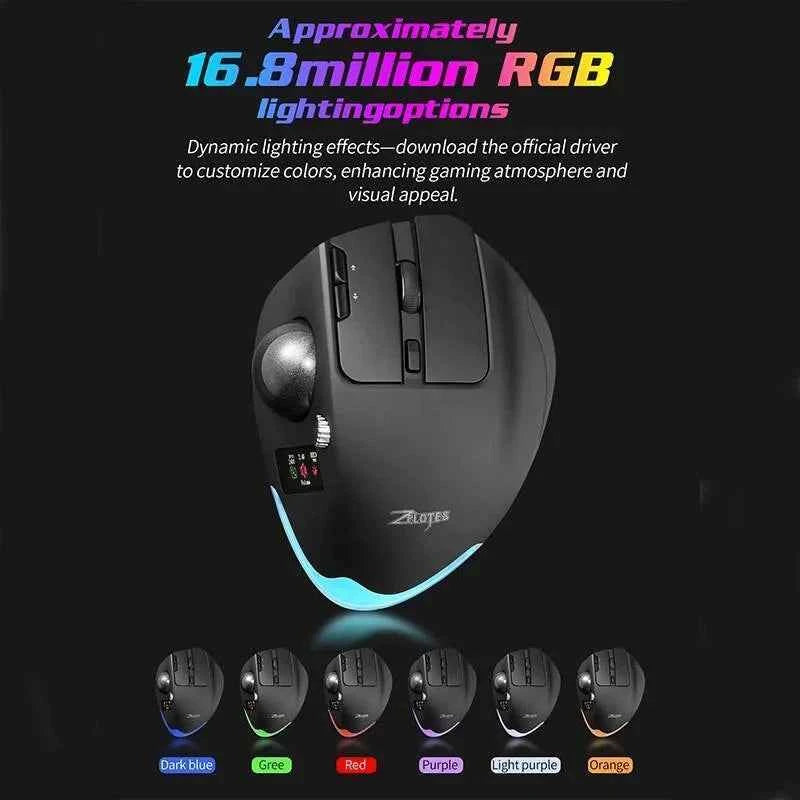 Tri-mode Wireless Trackball Mouse 8 Programmable Buttons Multifunctional Ergonomic Mice RGB Backlit Mouse with Display Screen