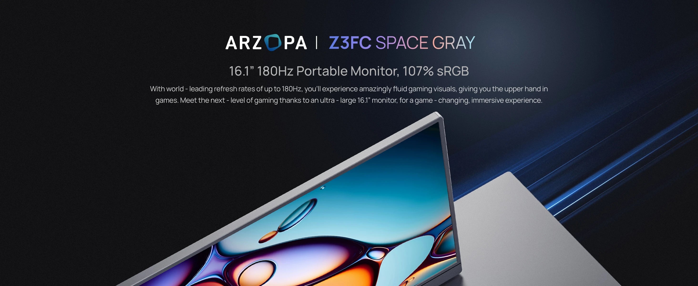 ARZOPA 16.1inch 2.5K 180Hz 100%sRGB Portable Gaming Monitor HDR10 External Second Display Screen Z3FC Grey with Bag