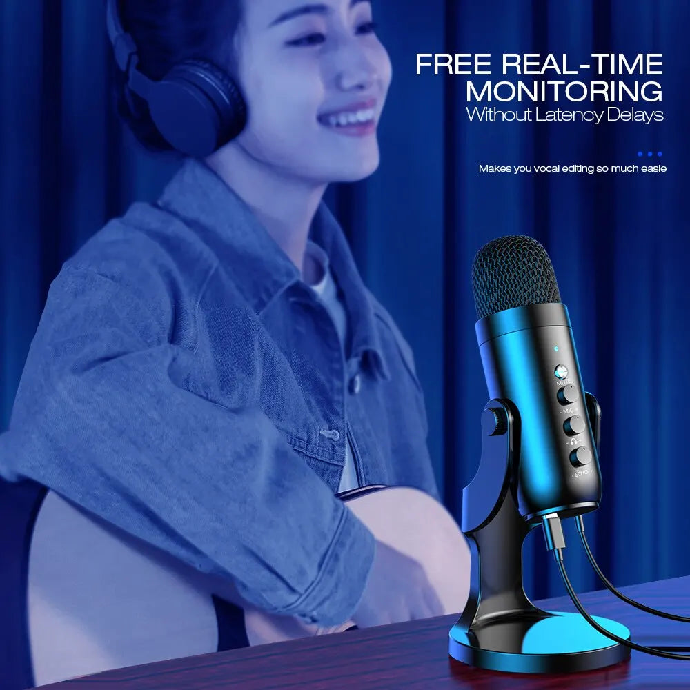 Haomuren USB Microphone for PC Mac Gaming Recording Stream Podcast, Computer Condenser Mic with Phone Adapter Headphone Output - WinSupport Tech