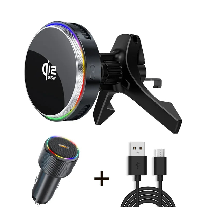 ACEFAST Qi2 25W Magnetic Wireless Car Charger Air Cooling Magnetic RGB Light Phone Holder with Car Lighter Charger For iPhone 17