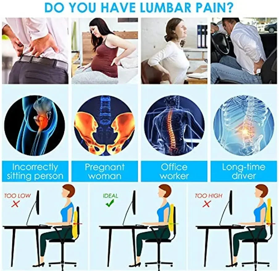 1pc Lumbar Support Pillow for Lower Back,Posture,Memory Foam Cushion with Adjustable Spinal, Breathable Mesh Cover