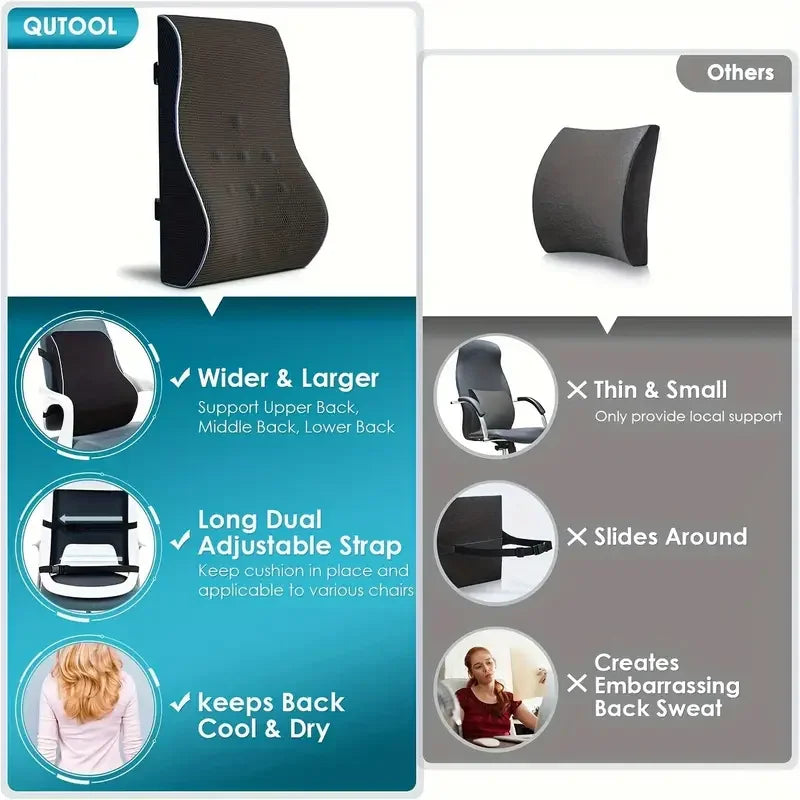 1pc Lumbar Support Pillow for Lower Back,Posture,Memory Foam Cushion with Adjustable Spinal, Breathable Mesh Cover