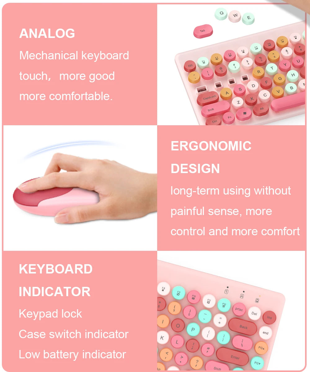 Wireless Mini Pink Keyboard Mouse Combo, 2.4G Portable Silent for PC Laptop Tablet iOS Android Windows, Hot Sale