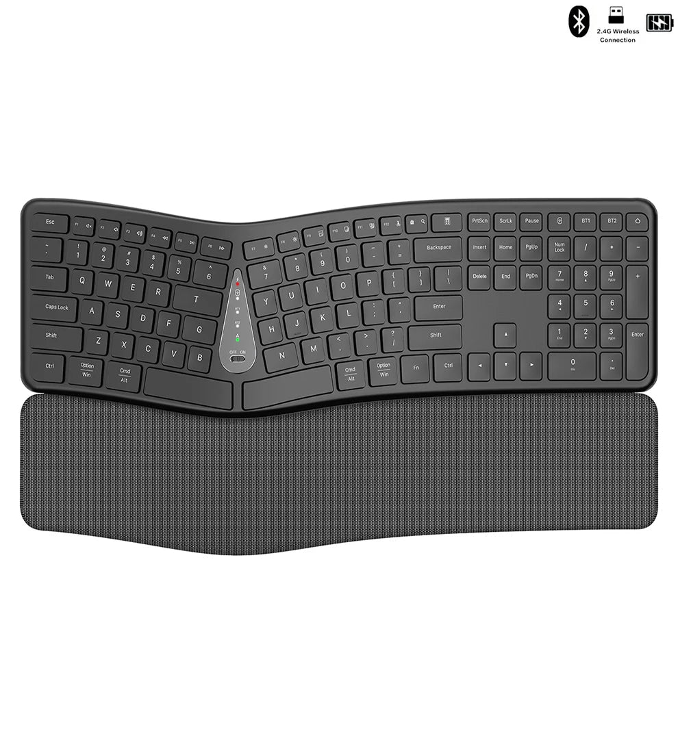 Ergonomic Wireless Silent Split Keyboard Mouse Combo With Wrist Rest BT Dual Mode Wireless Rechargeable Keyboard For Win7/8/10