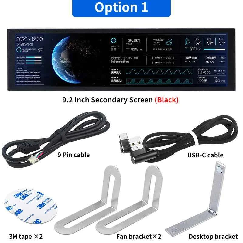 TURZX 9.2 Inch IPS USB Secondary Screen 1920x462, Smart Screen, No Need AIDA64, Type-C PH Interface CPU GPU RAM Computer Monitor