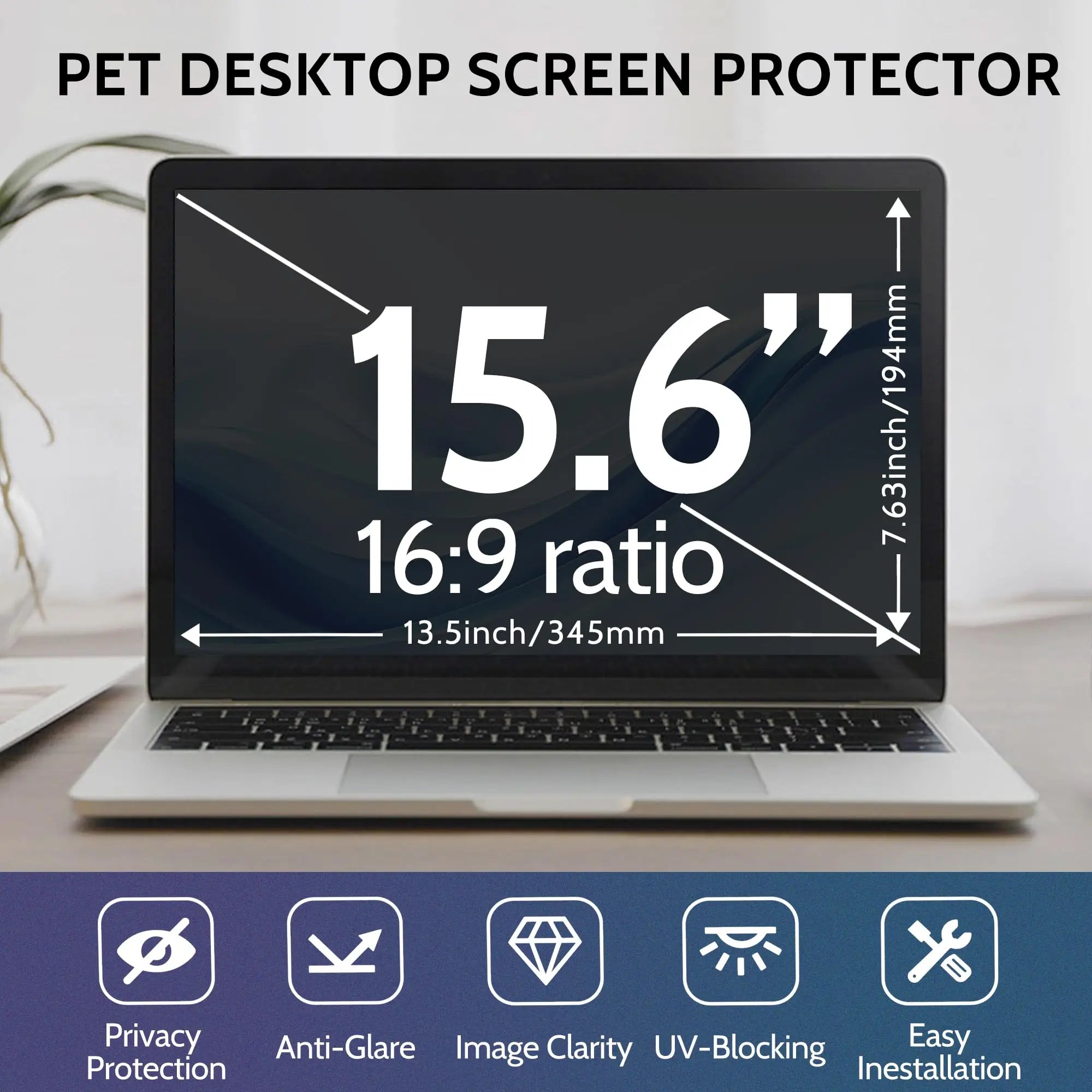 15.6 Inch Laptop Privacy Screen Filter Blue Light Blocking Anti-Glare for 16:9 Laptop Compatible with HP Dell Lenovo ASUS Acer