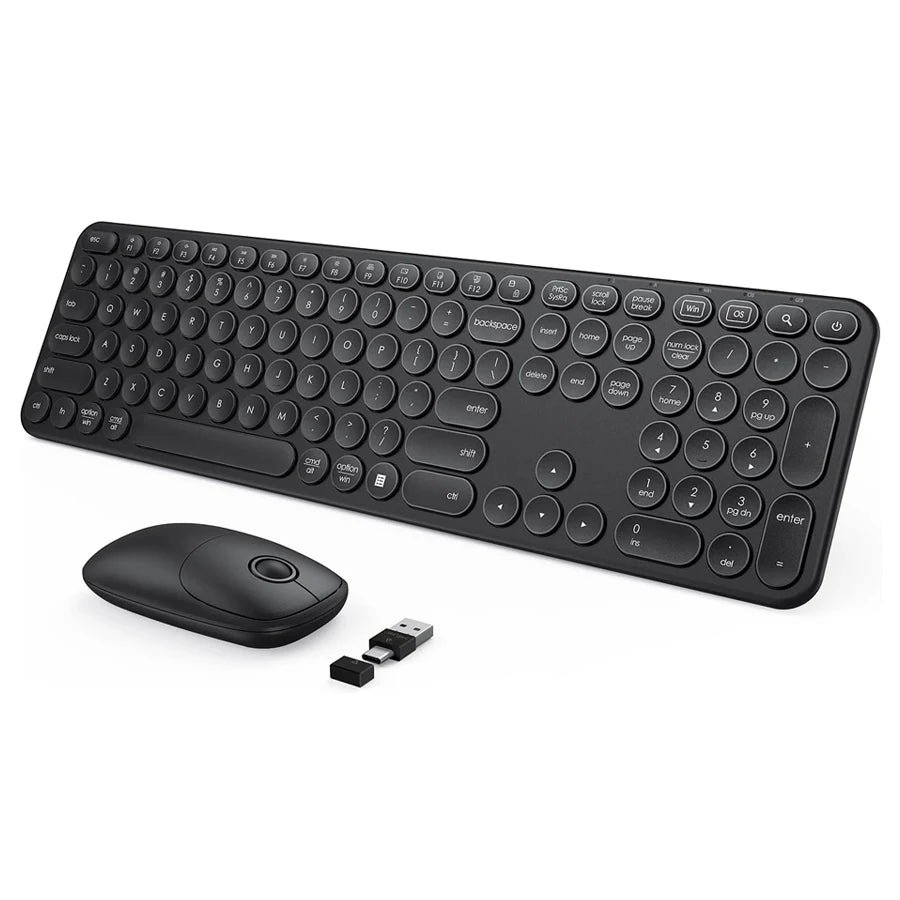 SEENDA USB & Type C Wireless Keyboard and Mouse Combo for Win 7/8/10 MacBook Pro Air Laptop PC Round Key Ergonomic Keyboards