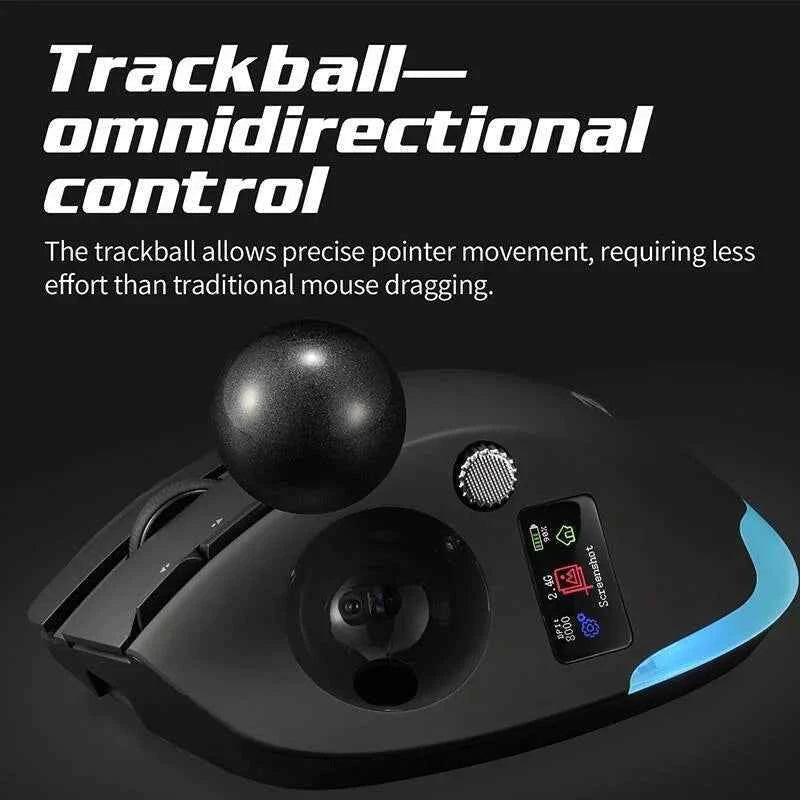 Tri-mode Wireless Trackball Mouse 8 Programmable Buttons Multifunctional Ergonomic Mice RGB Backlit Mouse with Display Screen