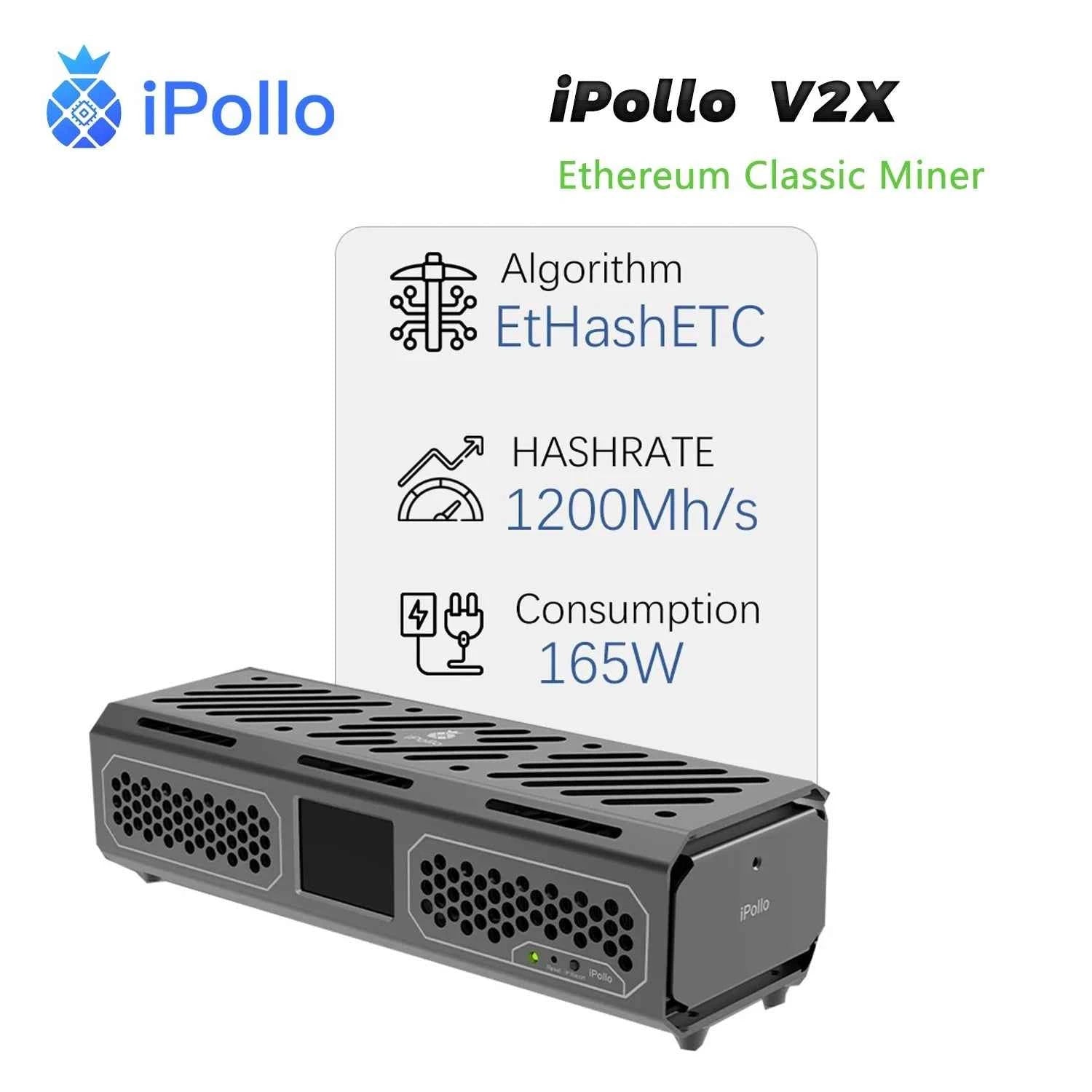 New iPollo V2X 1200Mh/s 165W ETC Miner ETCHash Algorithm ipollo ETC ASIC Miner V2X 1.2G ETC Mining Machine ETC Coin Low Noise