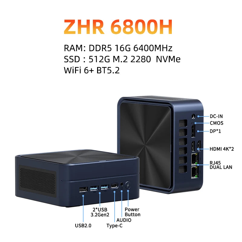 TexHoo AMD R7 6800H 6600H 6600U 7530U 5800H  4800H 4500U Mini PC  DDR5 NVMe SSD WiFi 6  BT5.2 HDMI DP  Dual LAN Desktop computer - WinSupport Tech