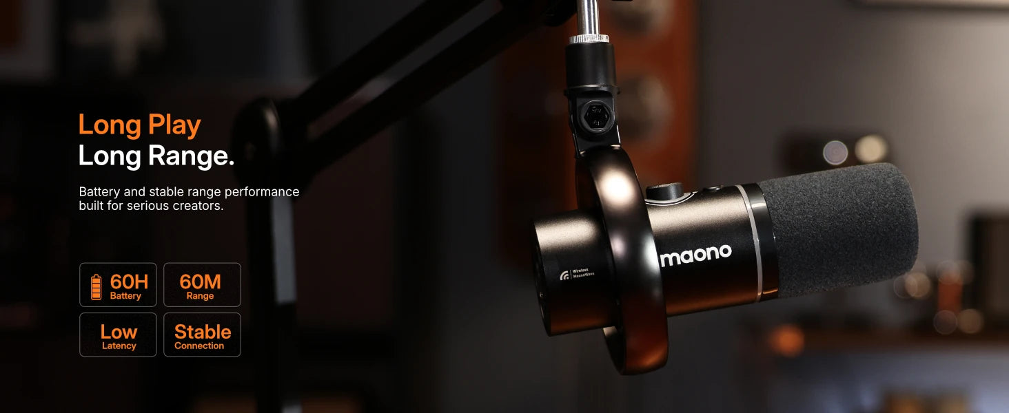 maono PD200W Hybrid Wireless Podcast Mic for PC/Phone/Camera XLR/USB Dynamic Microphone for Streaming Recording Content Creation
