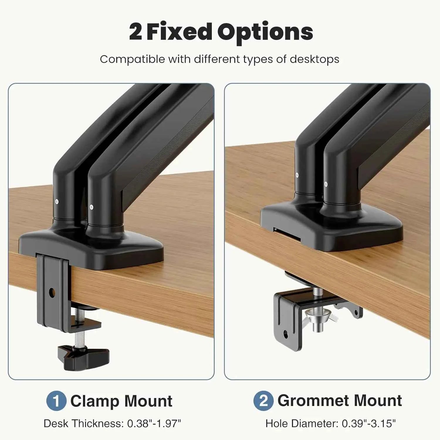 Set of 2 Dual Monitor Stand for Desk, Gas Spring Monitor Arm for 2 Monitors Max 32 Inches