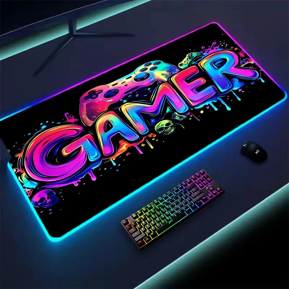 Gamepad RGB Large Mouse Pad Gamer LED Backlight Luminous Gamers Non-Slip Rubber Keyboard Pads XL E-sports Laptop Office Desk Mat