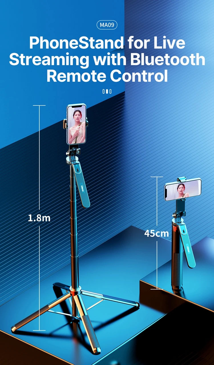 Ulanzi MA09 1.8m Selfie Stick Tripod for iPhone 17 15 Android Phone with Remote Control Panoramic Ball Head Holder U200 VL49 Kit