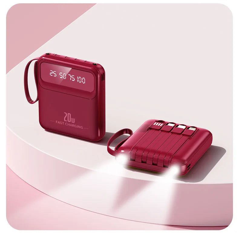 20000mAh 10000mAh Power Bank Built-in Cable Phone External Battery Powerbank Charger for Xiaomi Poco iPhone Samsung iPad