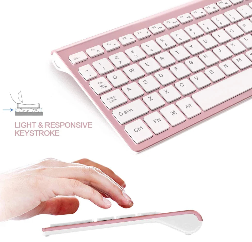 Wireless Keyboard Mouse Combo,U.S. Layout,2.4G USB Compact and Convenient, Slim, Portable Ergonomic, Silver White