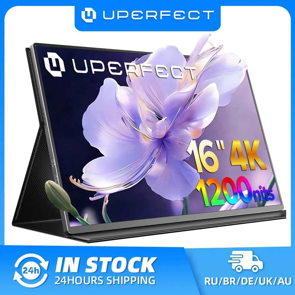 UPERFECT 4K Portable Monitor 1200Nits Ultra Bright 16'' UHD 3840x2160 USB-C HDMI External Computer Gaming Display W/Speakers