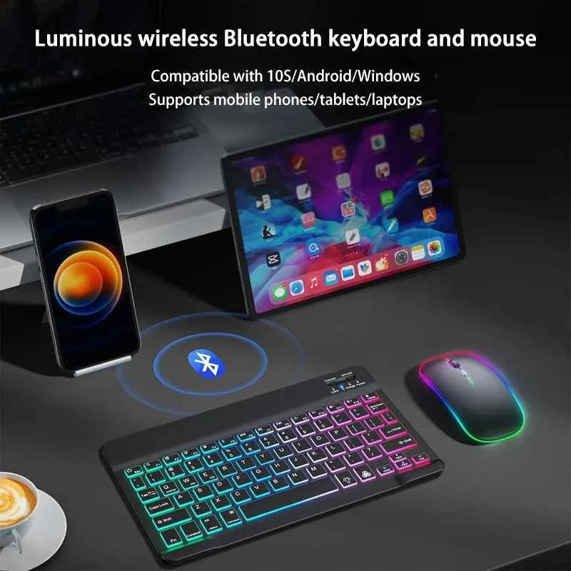 Wireless Bluetooth Backlit Keyboards RGB Colorful Gradient Luminous Mini Keyboard And Mouse Set For Apple Samsung Tablet