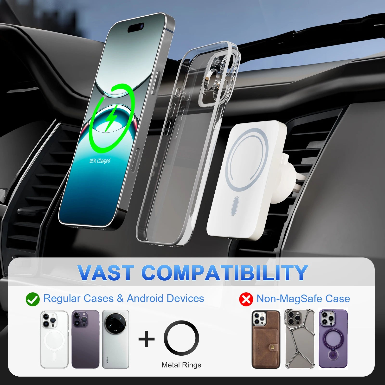 Magnet Wireless Car Charger 15W Phone Holder Car Air Vent Fast Charging Pad For Magsafe iPhone 17 16 15 14 13