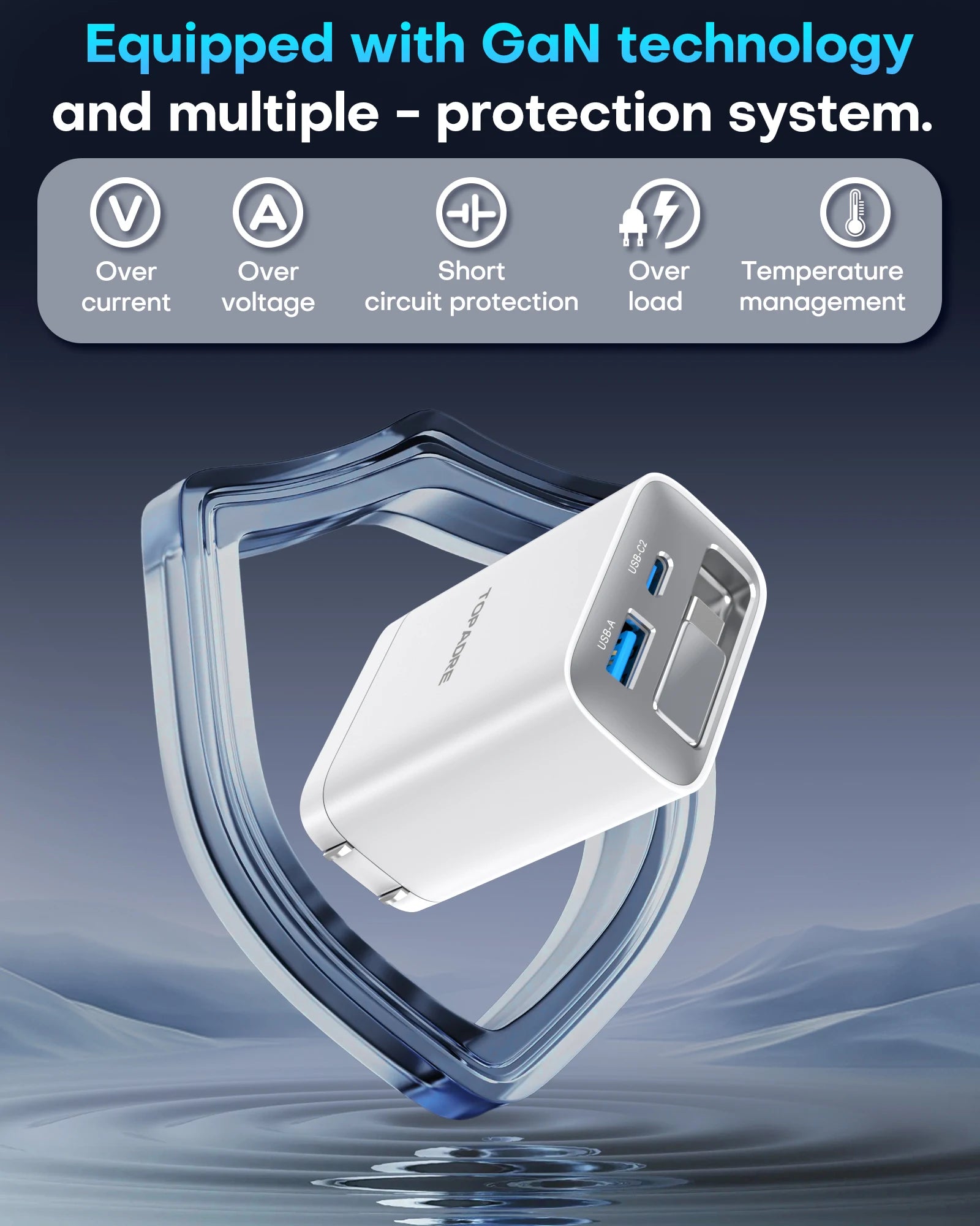 65W GaN PD3.1 Fast Charger With Retractable Cable , 3-Port Type-C + USB-A Travel Adapter For IPhone ,  Laptops, Galaxy Series