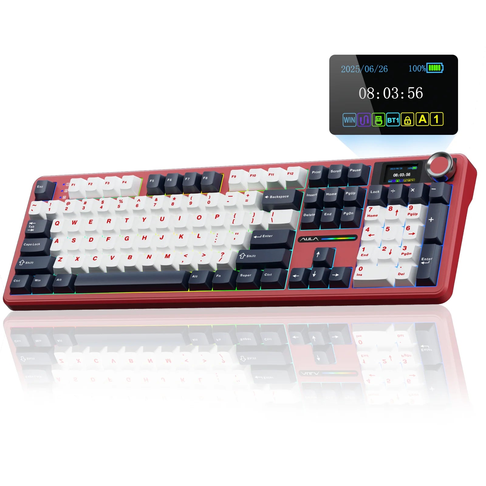 AULA F108pro Wireless Bluetooth Keyboard Macro Gaming keyboard Gasket Hot-swap Full Size Keyboard with TFT Smart Display
