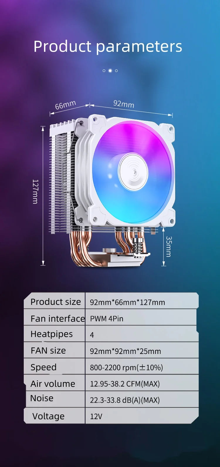 JONSBO CR1400E 92mm CPU Cooler 4 HeatPipes Colorful PWM Processador Air Radiator Silent Fan For LGA1700 1200 1151 1150 AM4 AM5