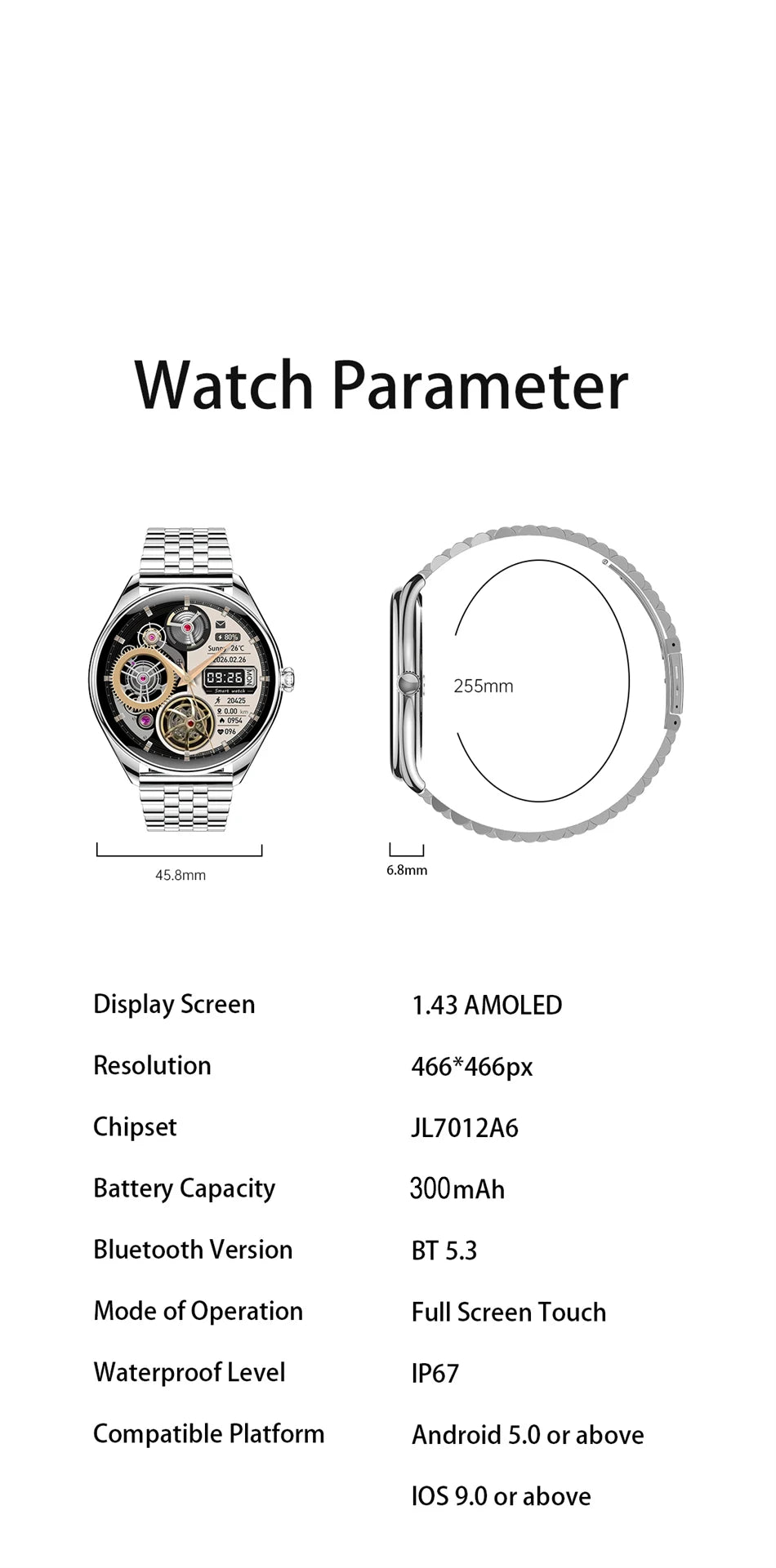 New Ultra Thin SmartWatch Men AMOLED 3D Screen Always Show Time Sports Fitness Waterproof Heart Rate Bluetooth Call Smartwatches