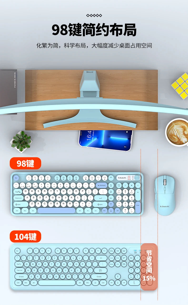 K-snake Wk300 Bluetooth wireless keyboard and mouse set punk keycap mute with volume knob computer office universal