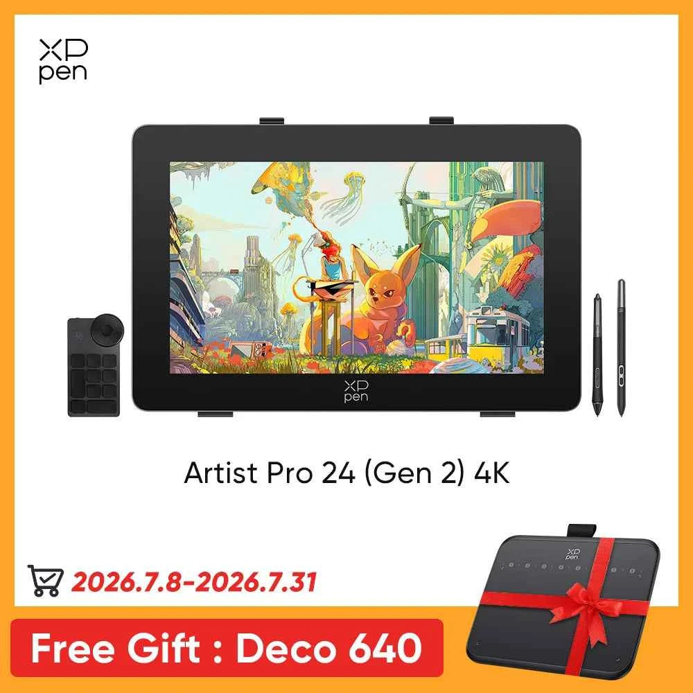 XPPen 4K Artist Pro 24 (Gen 2)  Graphics Tablet Monitor 23.8 Inch Calman Verifed Display Dual 16K Levels Stylus Support 60 Tilt