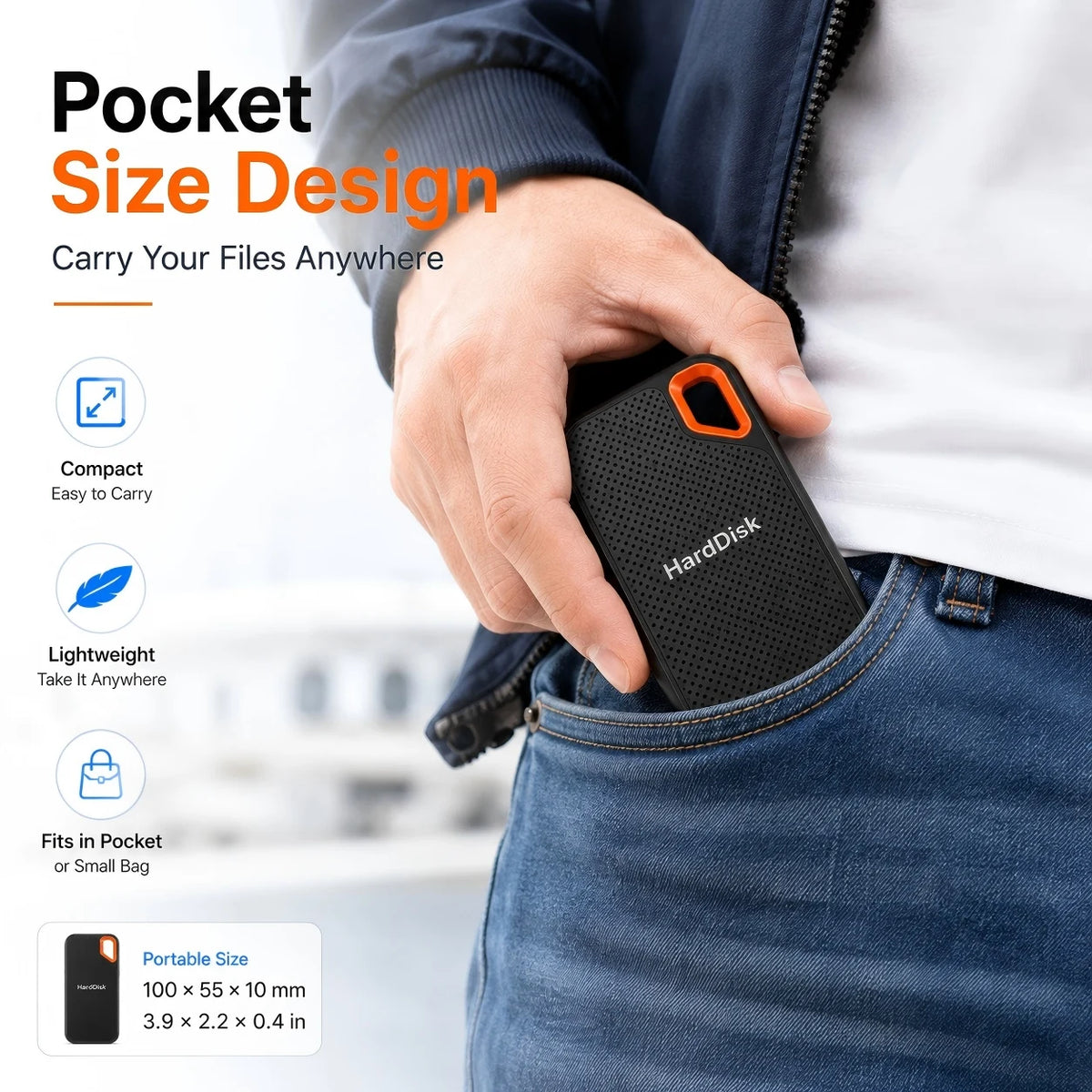 External Portable SSD 1TB Solid State Hard Drive 2TB Reliable Data Storage Disk for  PC/Mac/Phone