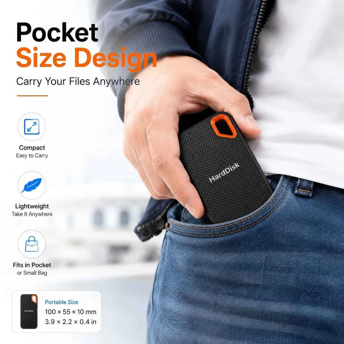 External Portable SSD 1TB Solid State Hard Drive 2TB Reliable Data Storage Disk for  PC/Mac/Phone