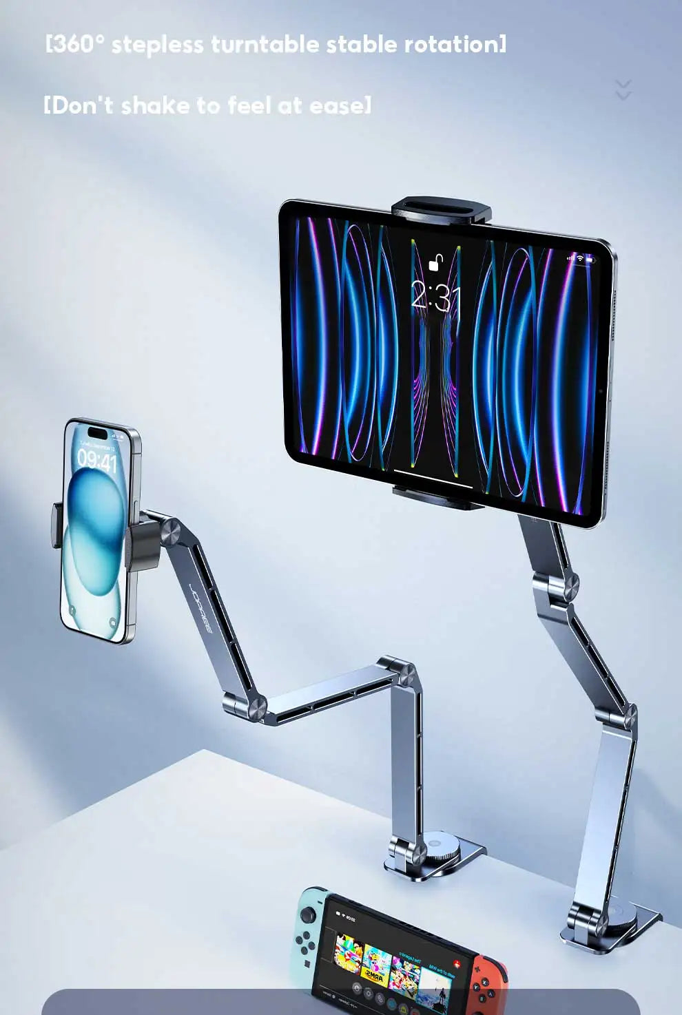 MoZhao Tablet Stand Desktop Support Stand Phone Holder 360° Rotating Folding Aluminum Alloy Office Fixing Magnetic Bracket