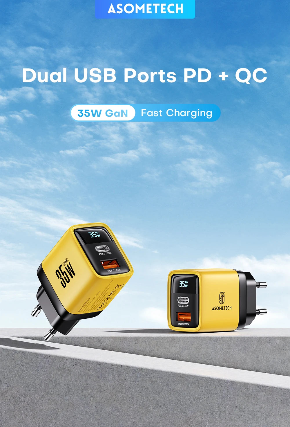 35W GaN Charger LED Display USB Charger for IPhone 14 Pro Samsung Xiaomi IPad Pro PD 3.0 QC 3.0 Quick Charger USB C Fast Charge