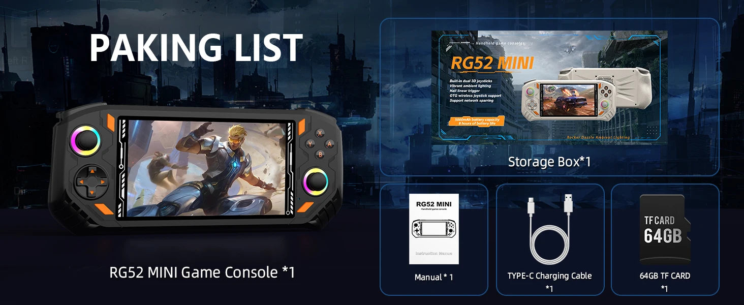 AISLPC RG52 MINI Handheld Game Console Dual System 2.4G WIFI 5.5