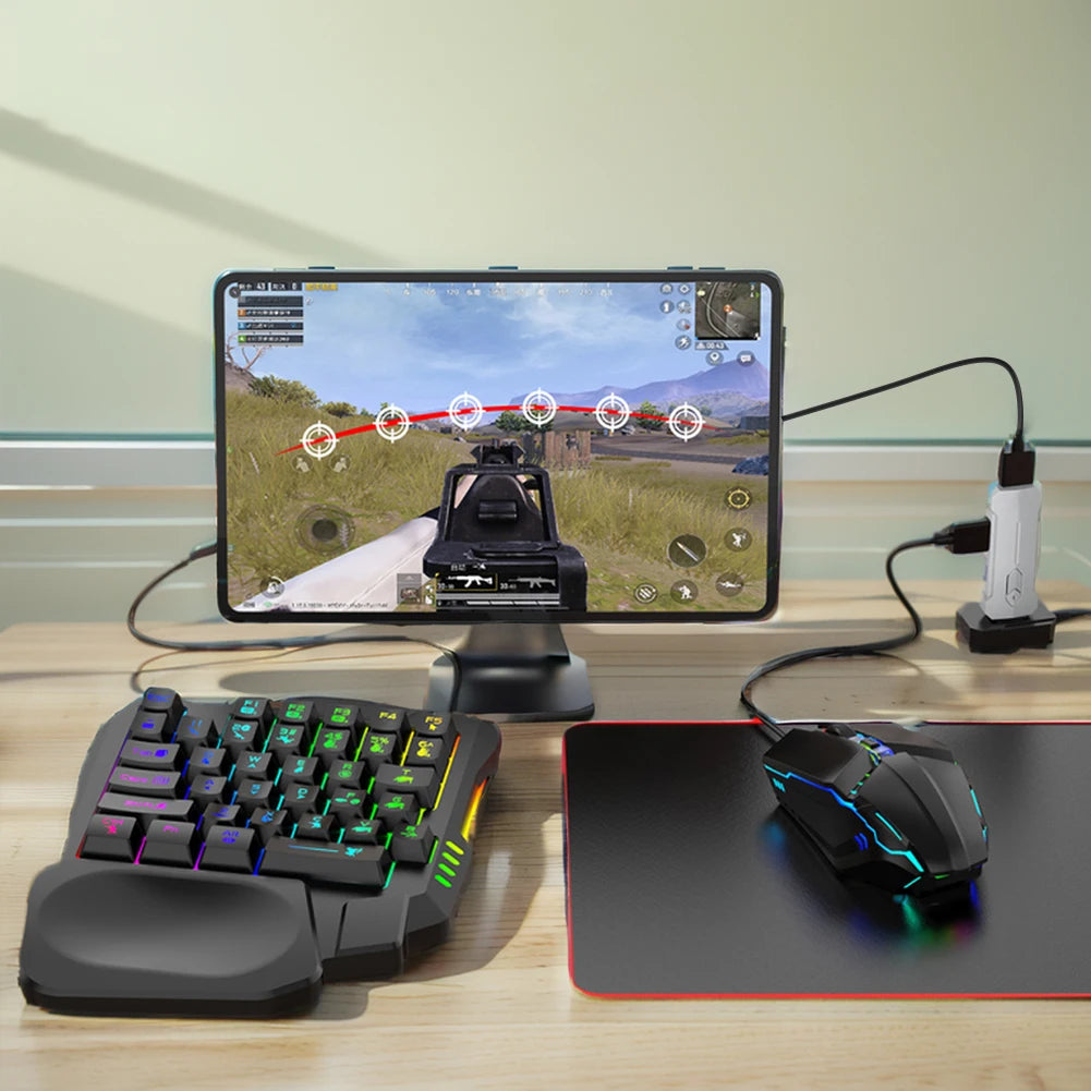 5 in 1 Mobile Game Converter Keyboard Mouse Gaming Set for PUBG Wired RGB Backlit Keyboard with Wrist Rest for Android System
