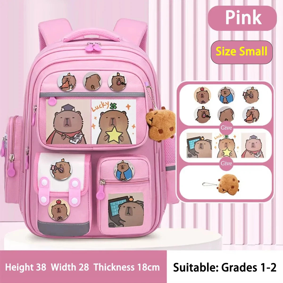 Capybara School Bag Waterproof Backpack Large Capacity Alleviate Burden Protecting Spine Widen Straps Backpack for Students Gift